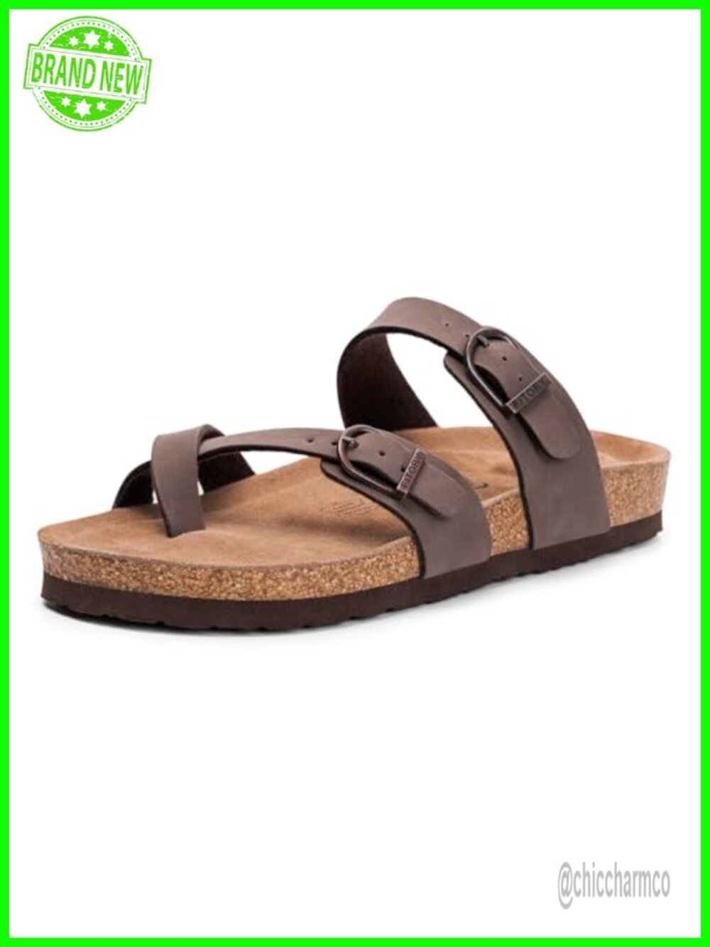 Slide Sandals with Soft Cork Footbed, Comfort Arch Support Flat Sandals for
